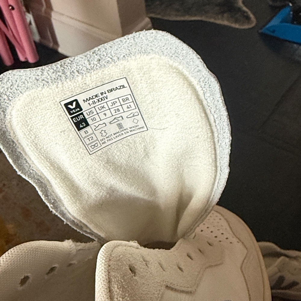 Veja White Sneakers with Navy V Logo and Cream Suede Accents - Picture 4 of 4